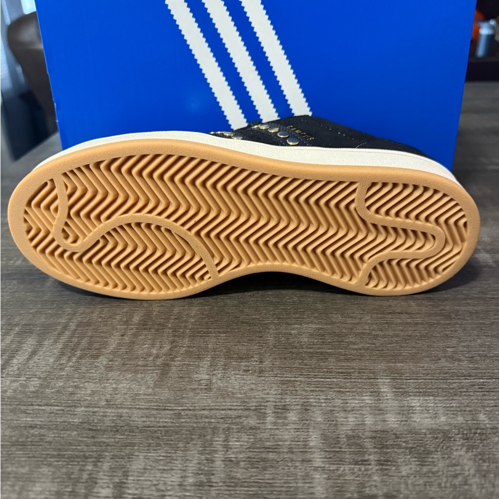 Adidas Campus Black Suede Sneaker with Gold Accents - Picture 4 of 5